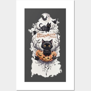 Halloween black cat Posters and Art